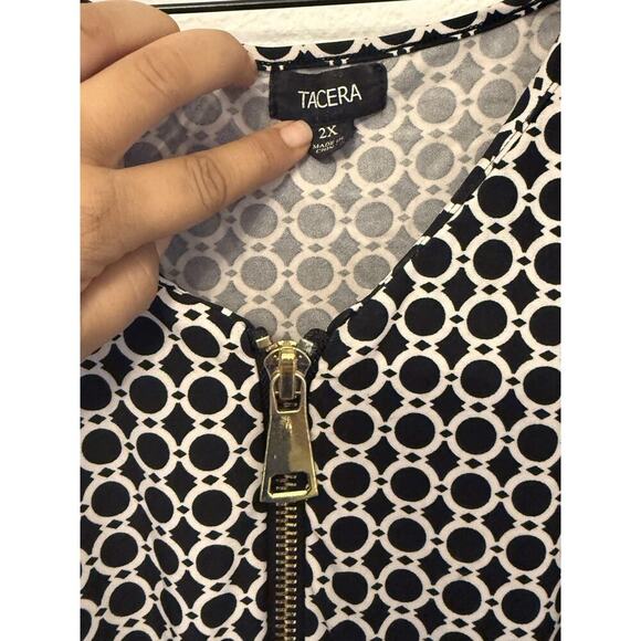 Tacera Jumpsuit Women 2X Geo Circle Print Sleeveless Zip Front Wide Leg Teal Blk - Picture 3 of 6